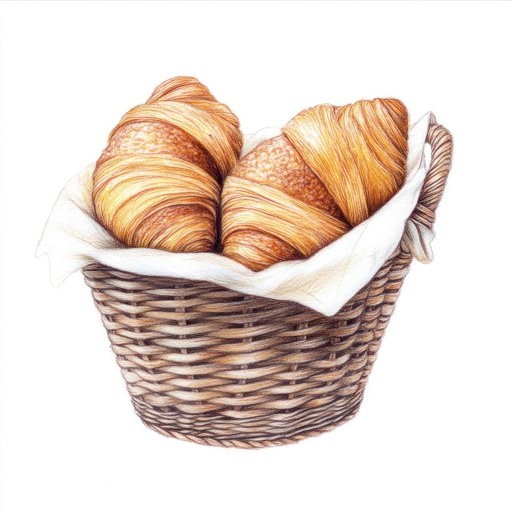 Croissants in a basket illustration food breakfast.