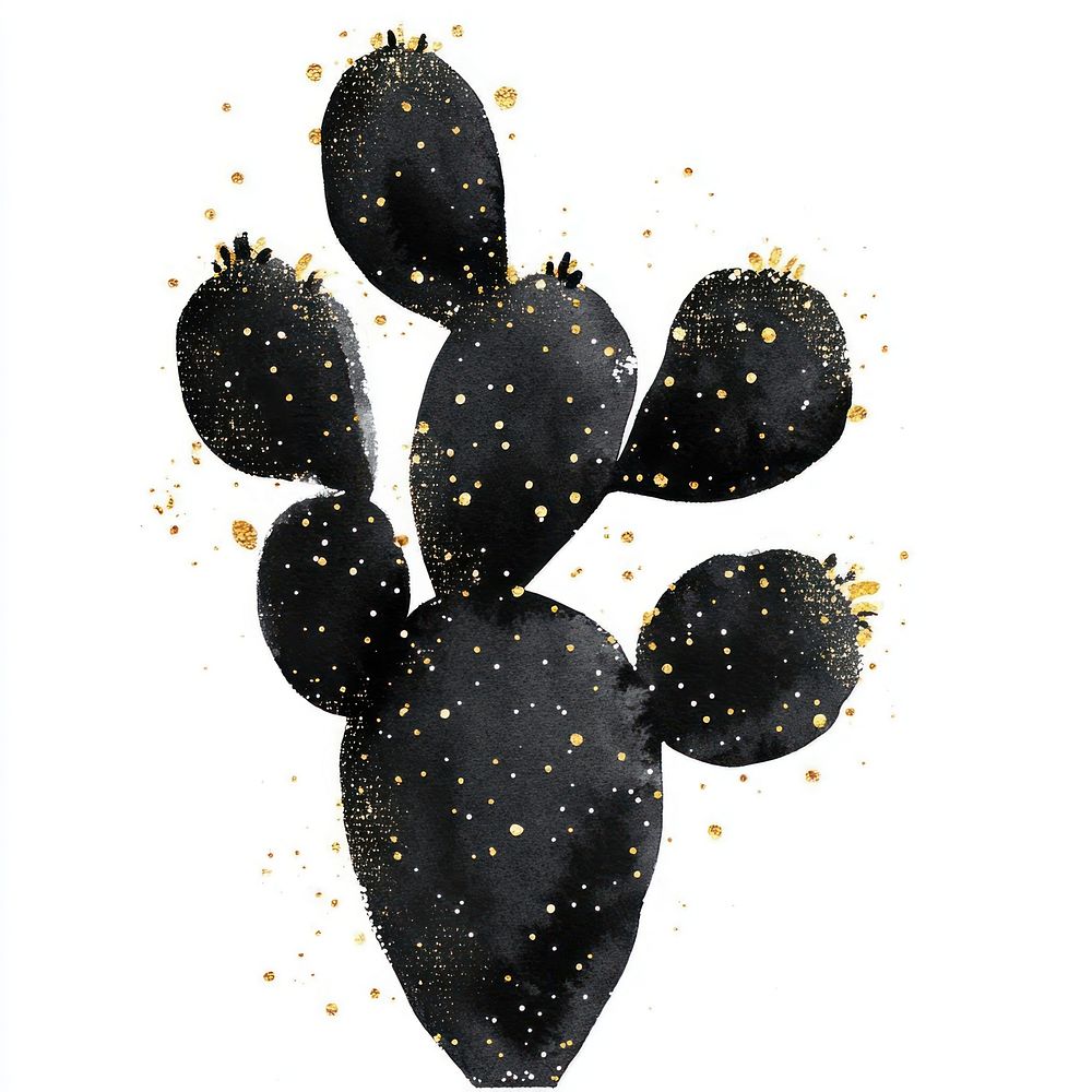 Black color cactus plant gold illustration.