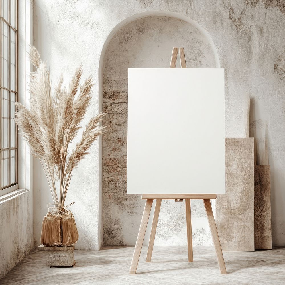 Blank white canvas minimalist neutral easel.