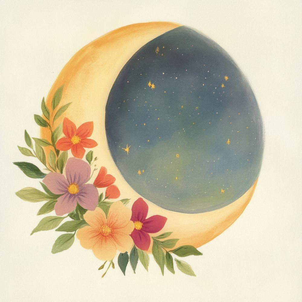 Cute floral moon illustration background botanical.