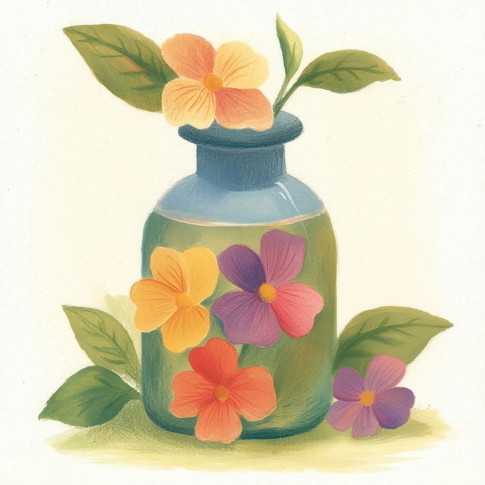 Cute floral potion illustration botanical flowers.