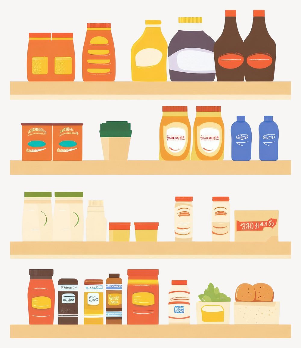 Market store food shelf illustration containers colorful vector