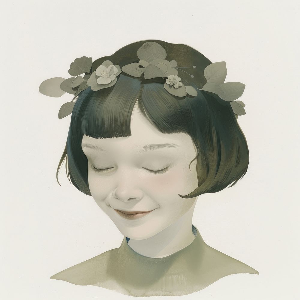 Girl with short hair illustration portrait crown.