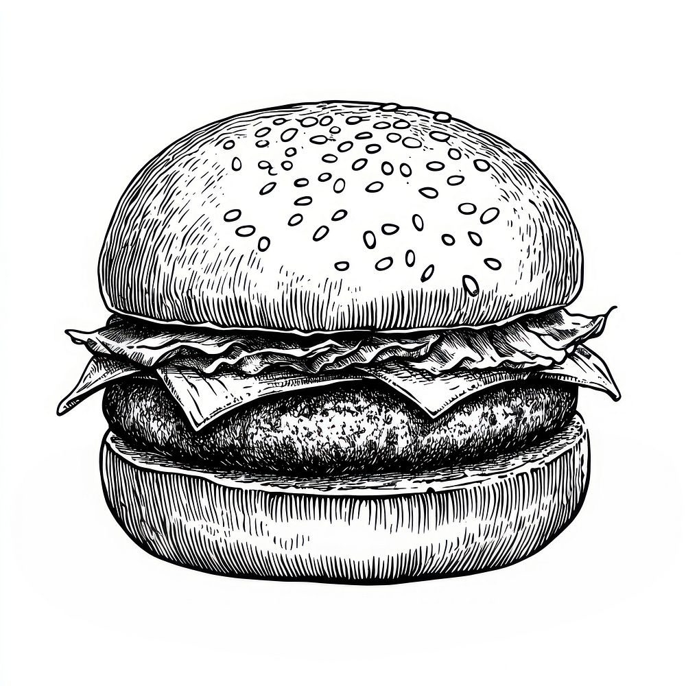 Hamburger art drawing sketch.