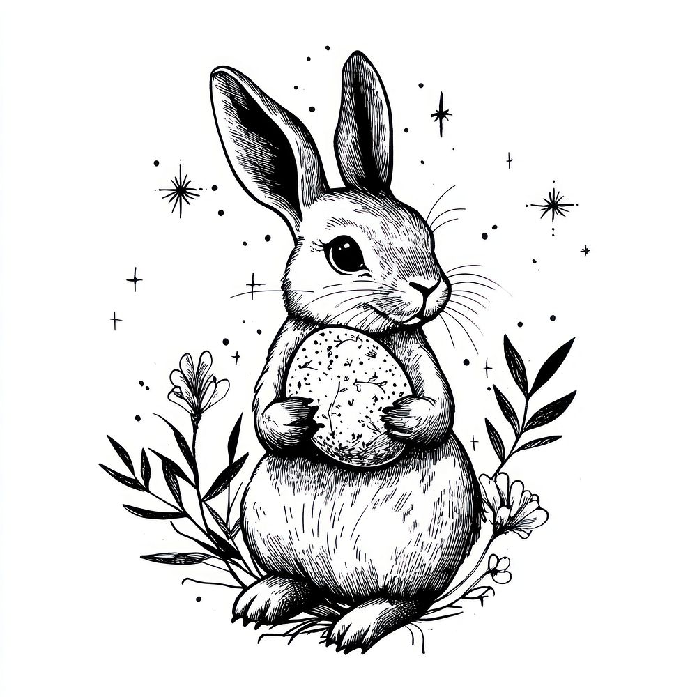 Rabbit hold beautiful easter egg art illustration drawing.