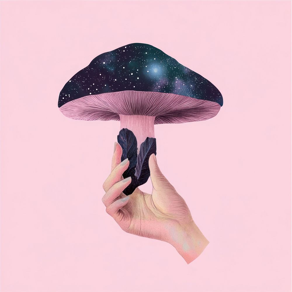 Mushroom illustration galaxy background.