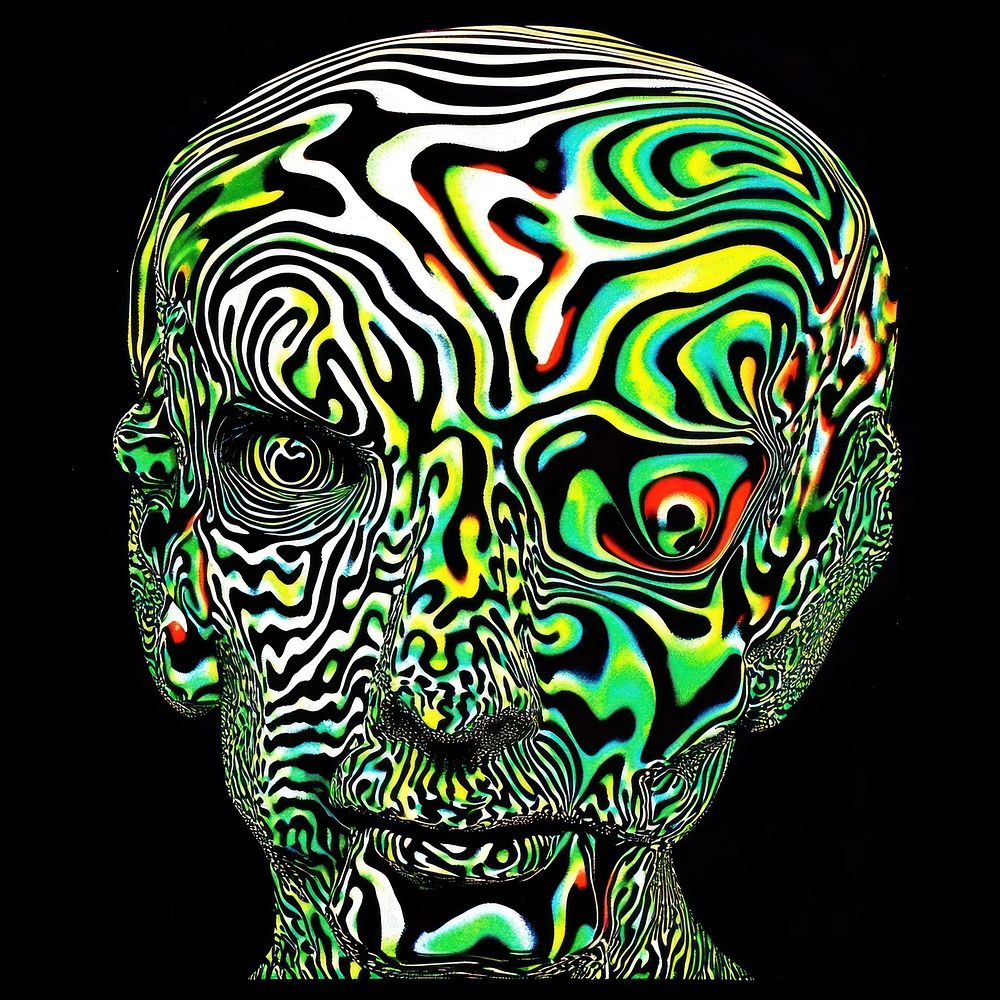 Abstract ghost op art illusion modern face illustration.