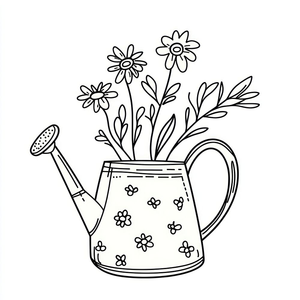 Watering can with flowers doodle art watering simple.