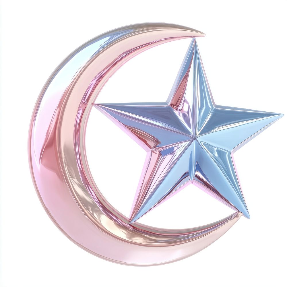 Two sharp-edged four-pointed stars illustration crescent pink.