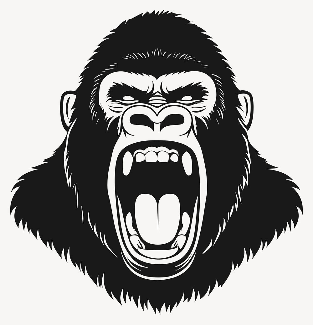 Gorilla roaring face linear illustration wildlife gorilla vector