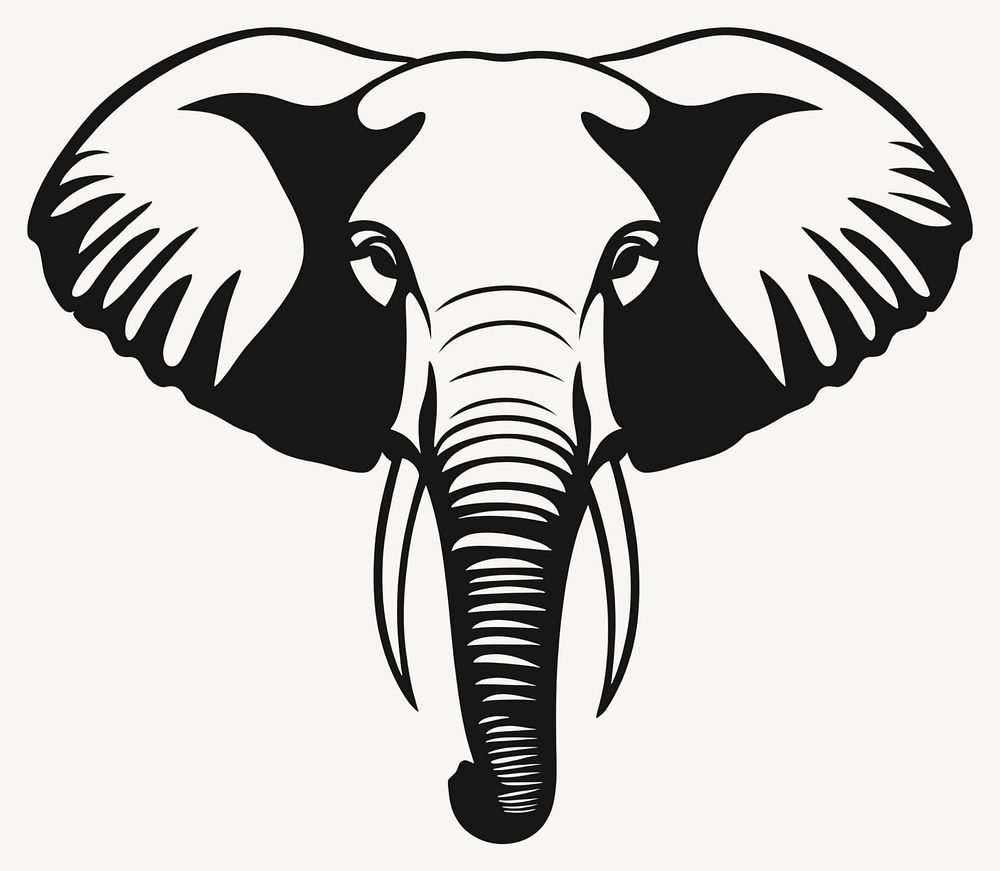 Female elephant face linear art illustration wildlife vector