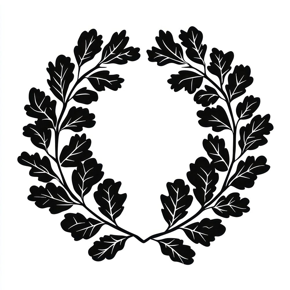 Rounded oak leaves wreath leaf black art.