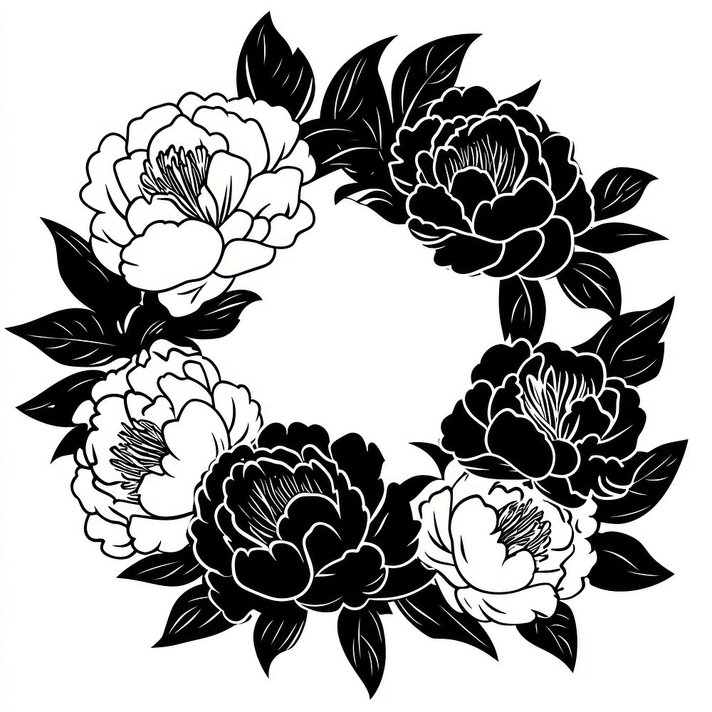 Linear Peonies flower ring flowers art illustration.