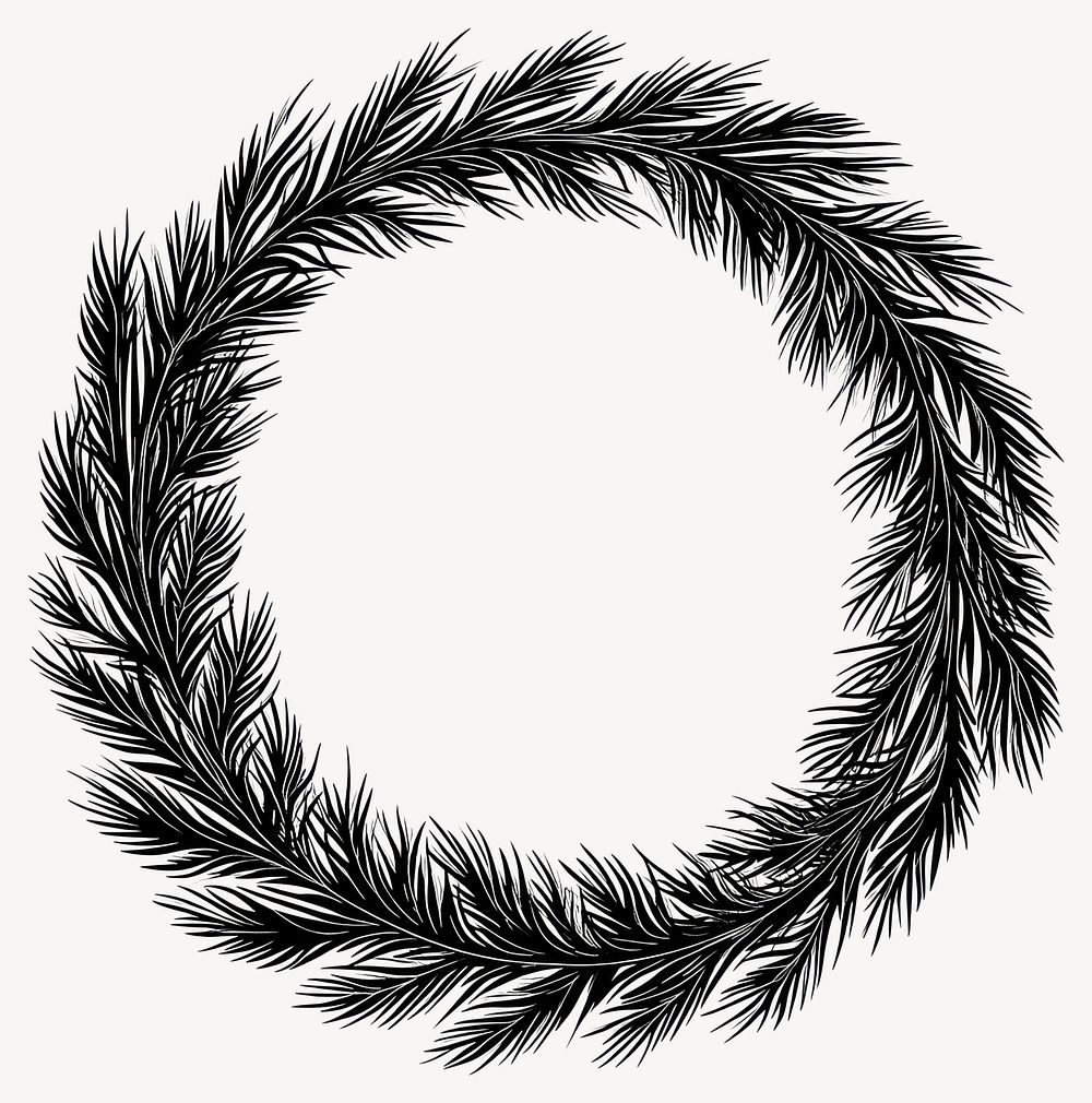 Long pine leaves wreath illustration round black vector