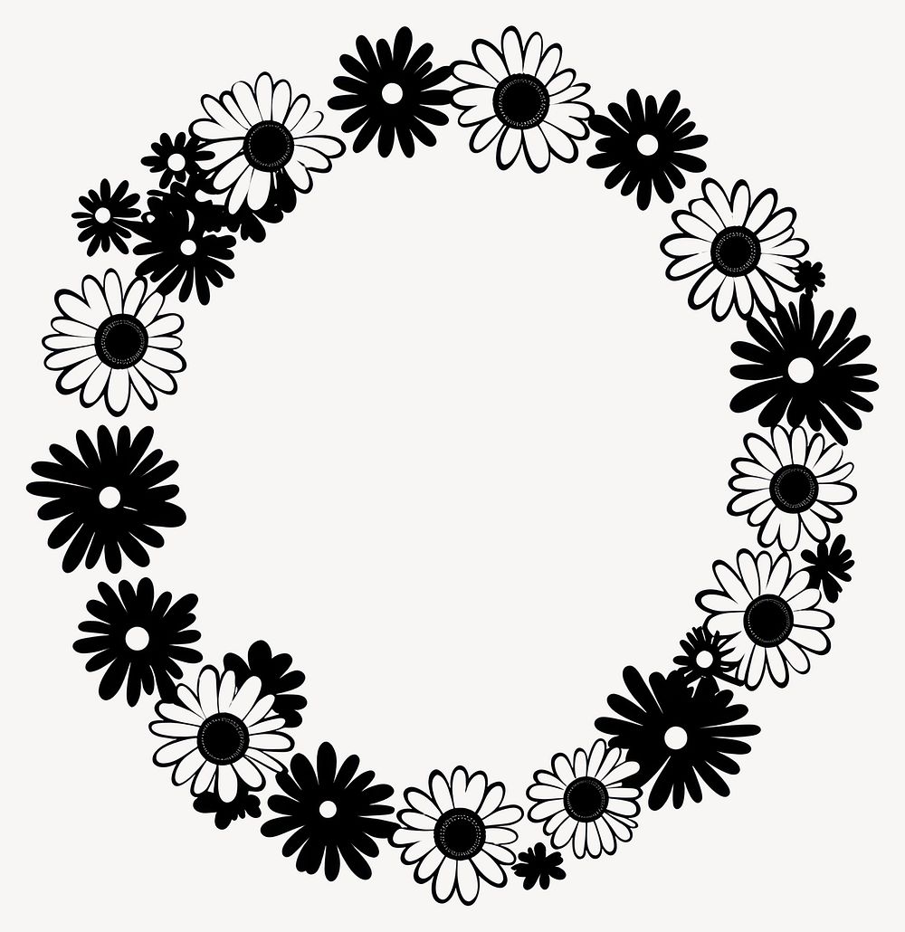 Linear Daisy flowers ring daisy illustration black vector