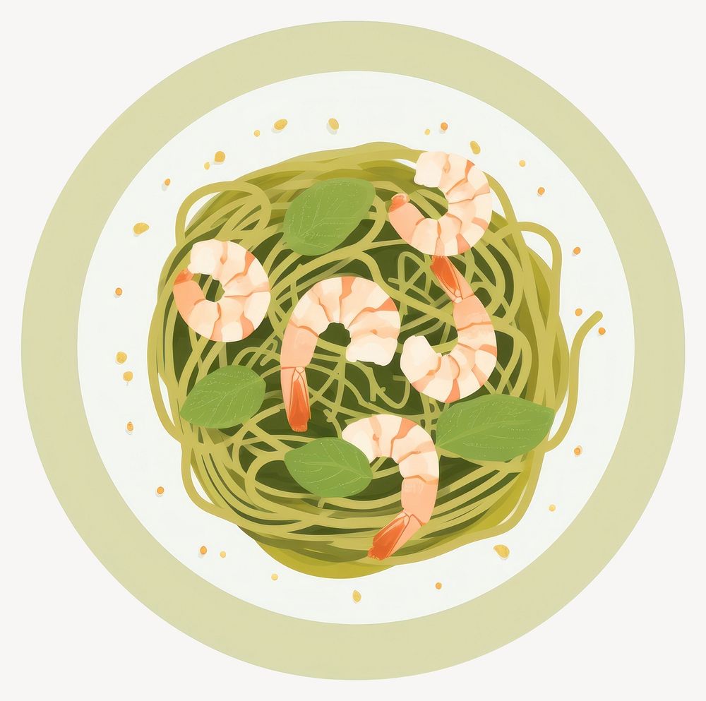 Shrimp pesto spaghetti seafood plate pasta vector