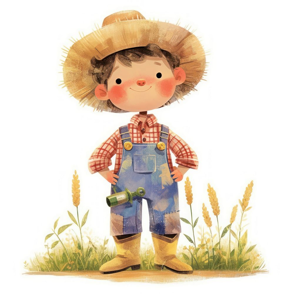 Boy Farmer illustration character overalls.