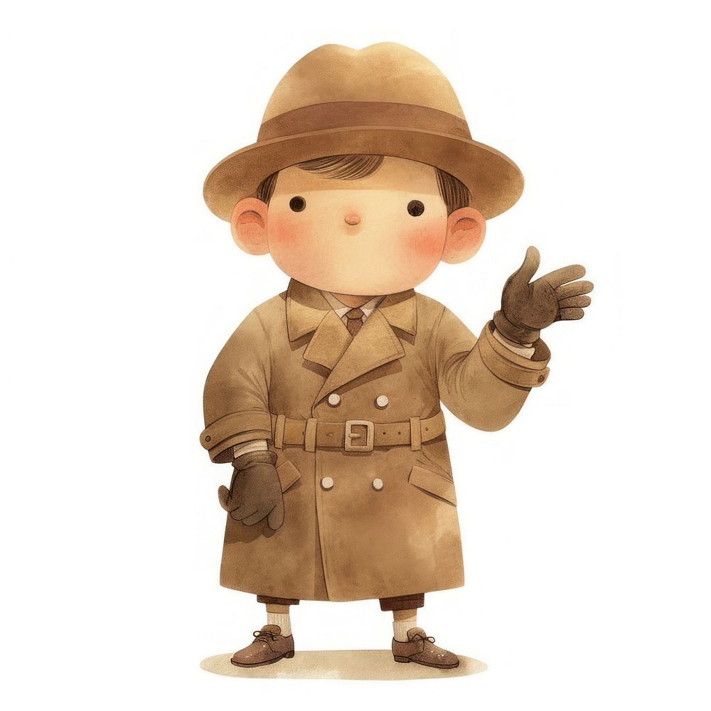 Detective boy gloves coat illustration.