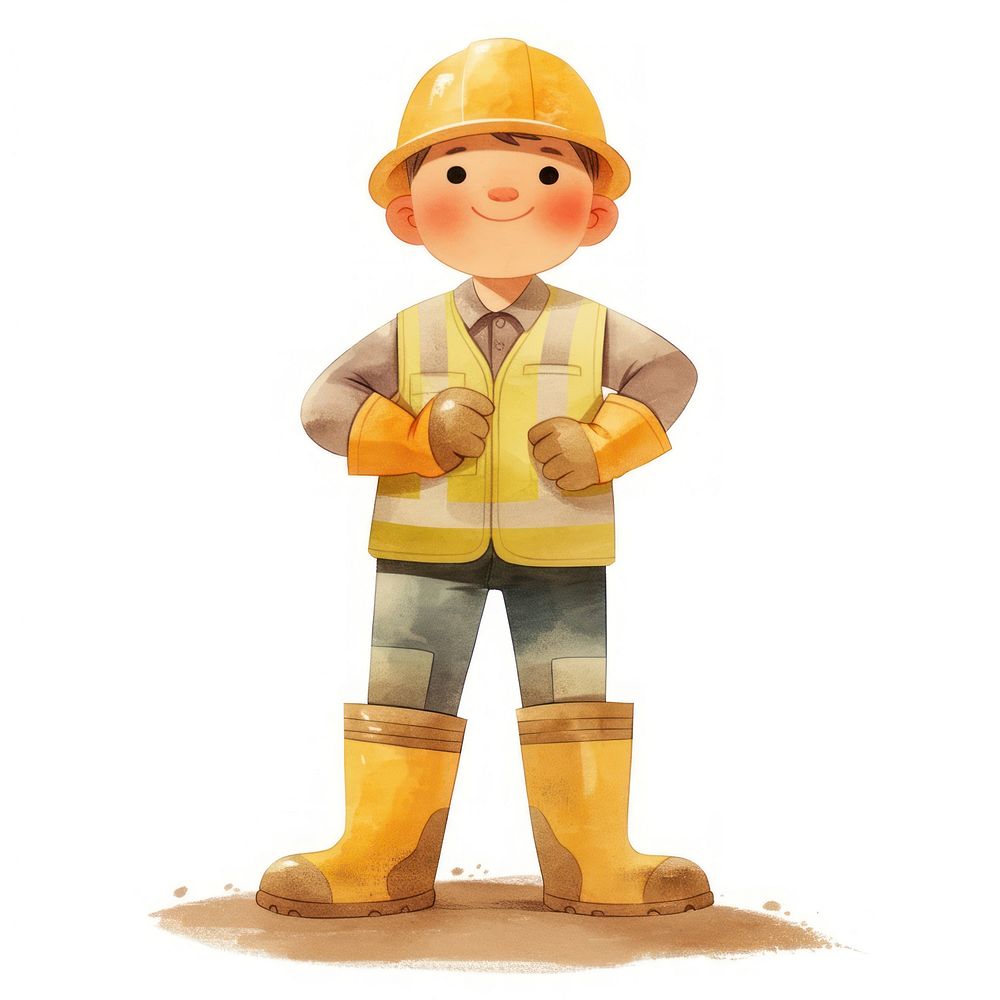 Engineer boy illustration character hardhat.