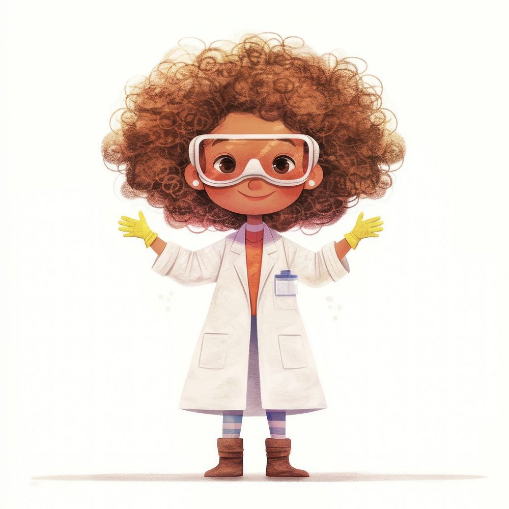 Girl Scientist gloves coat illustration.