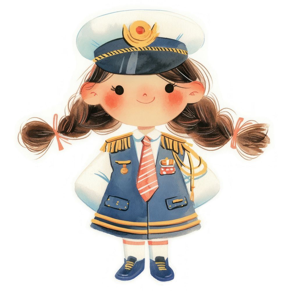 Pilot girl illustration children's character.