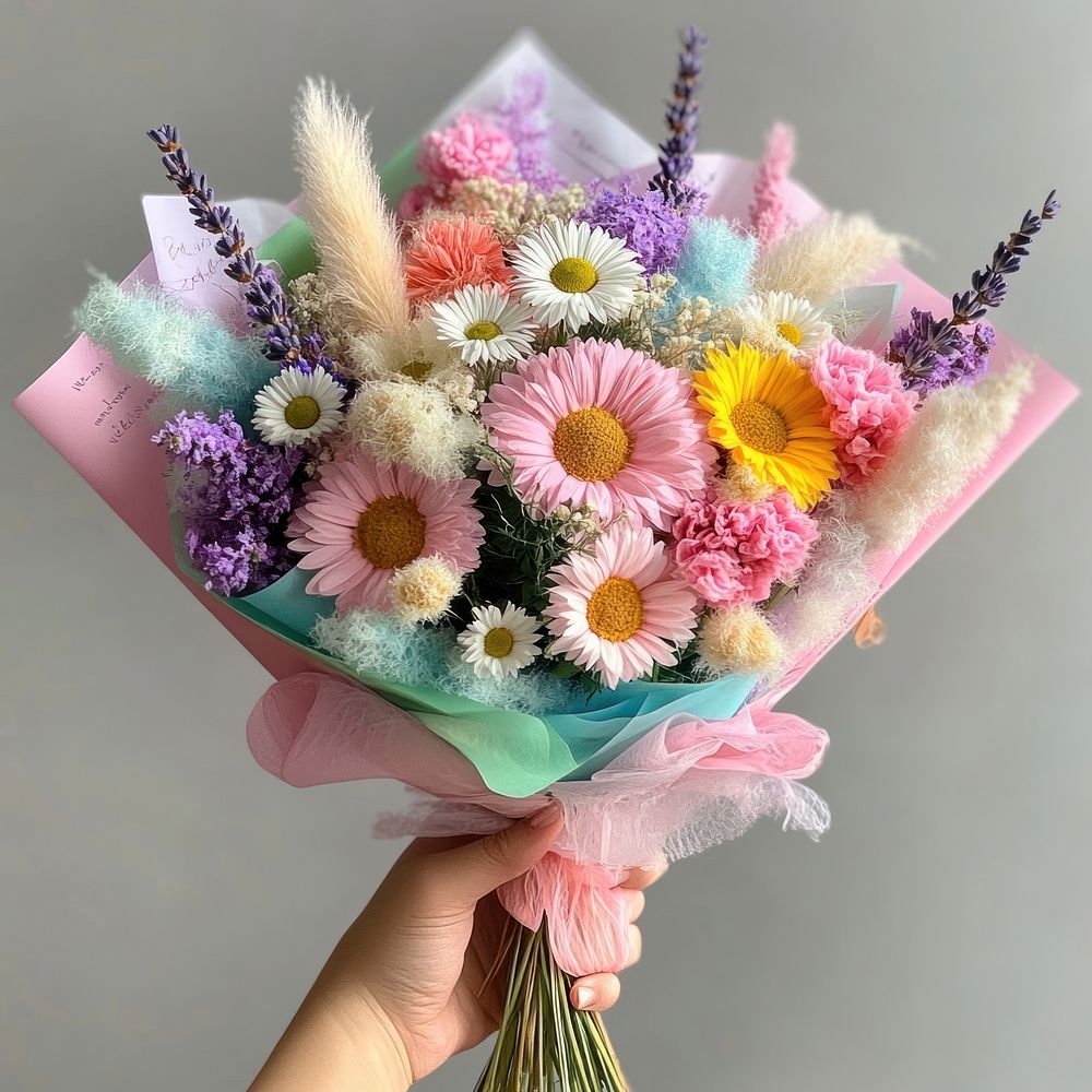 A beautiful bouquet of dried flowers daisies daisy lavender.