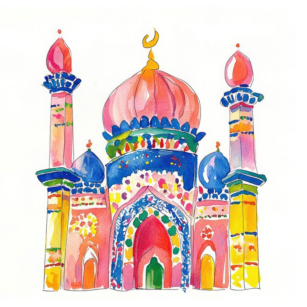 Islam architecture illustration watercolor.