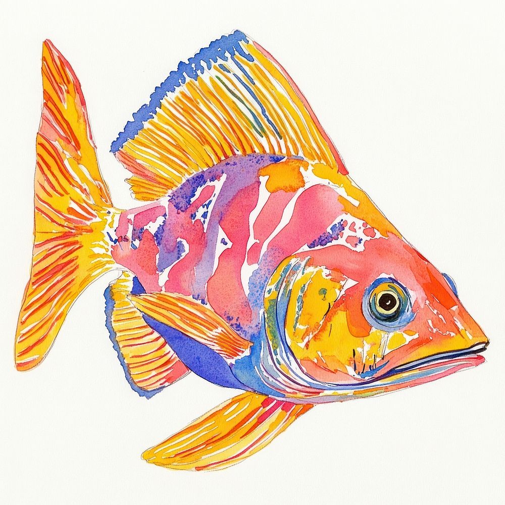 Rays fish illustration watercolor colorful.