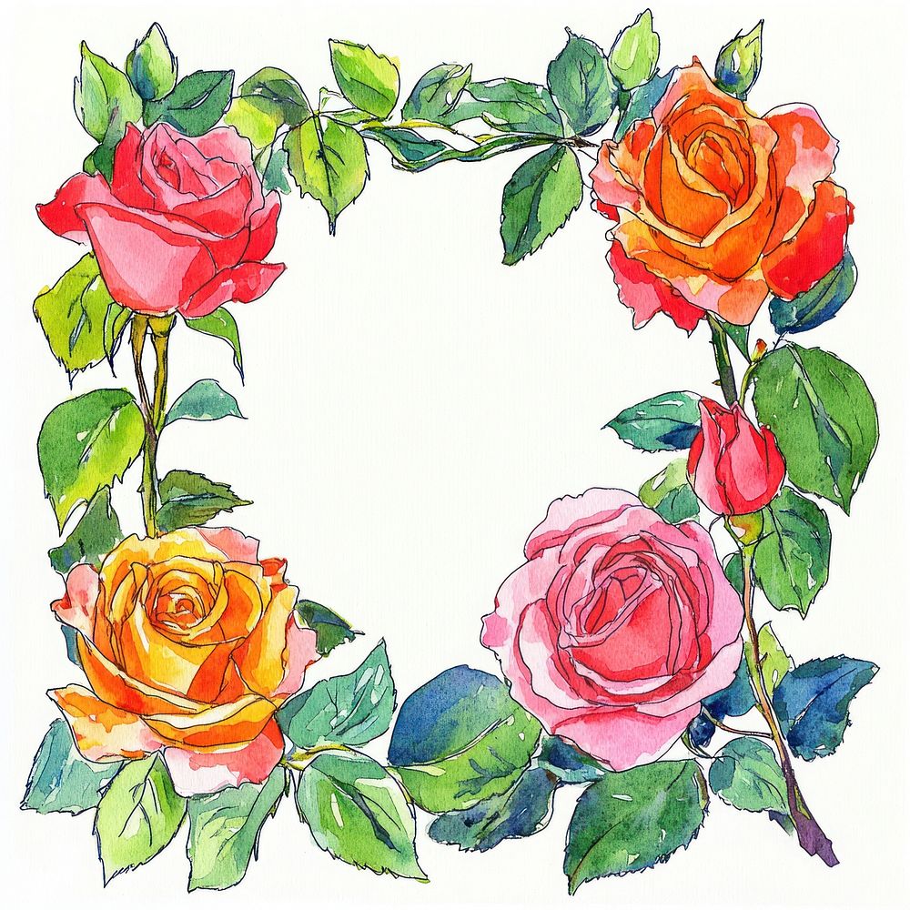 Roses flower frame flowers illustration watercolor.