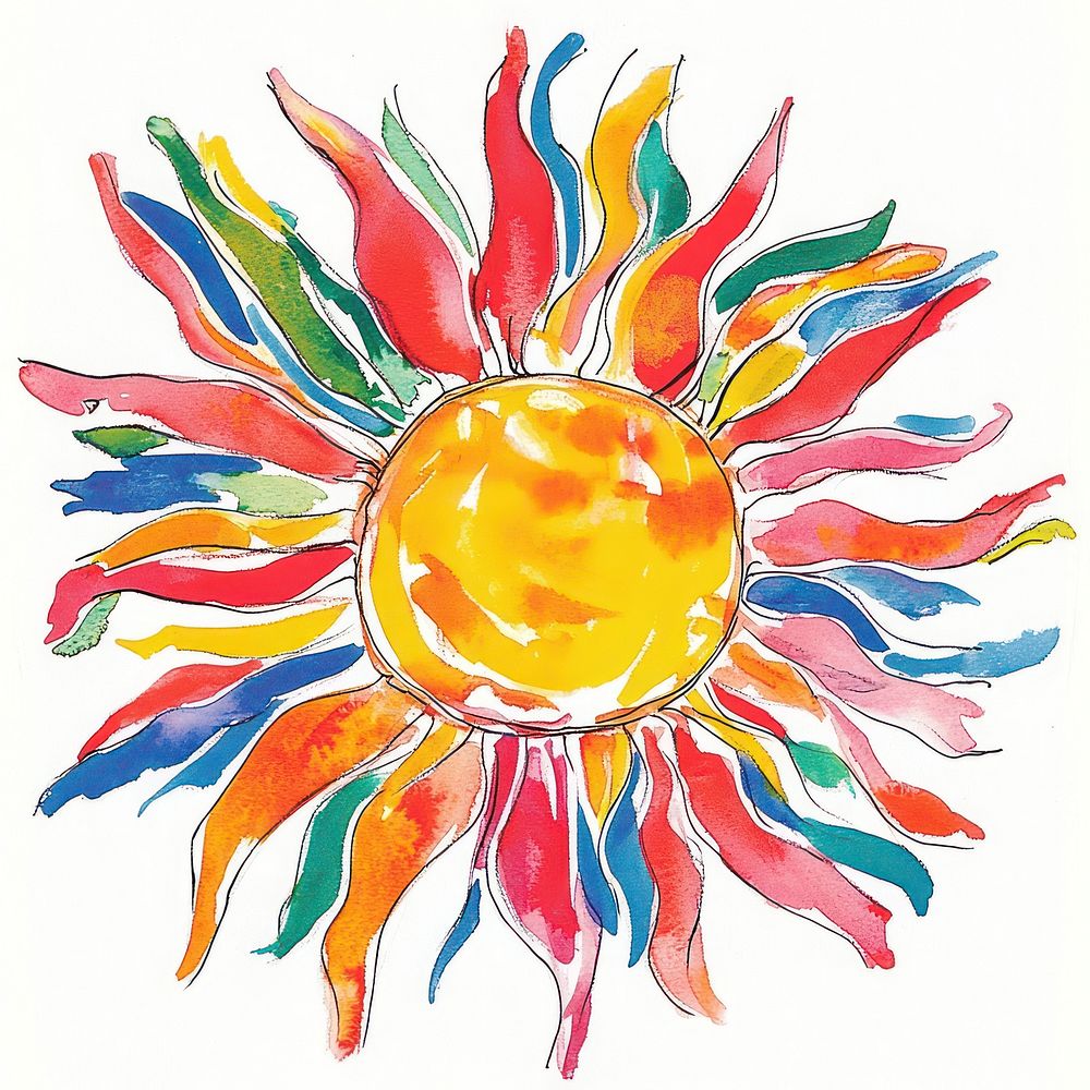 Sun illustration watercolor art.