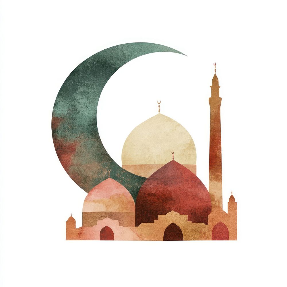 Flat illustration of Ramadan architecture silhouette crescent.