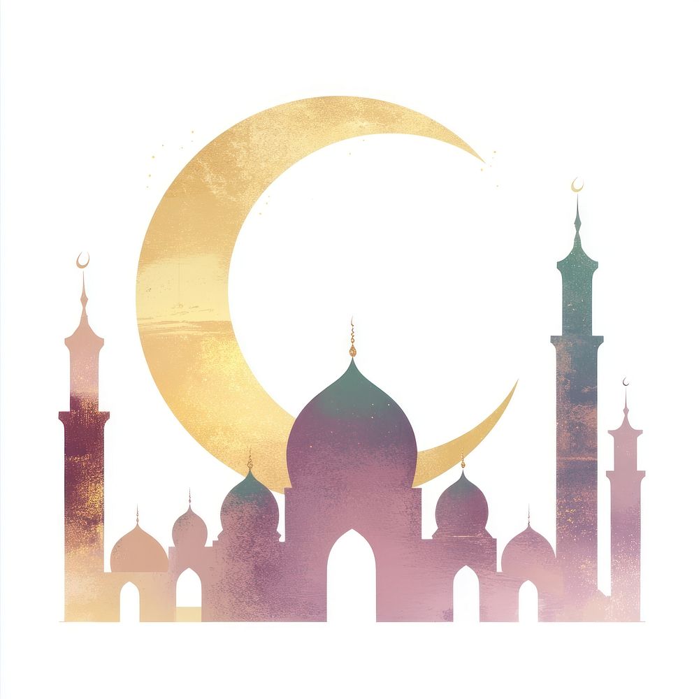 Flat illustration of Ramadan moon architecture silhouette.