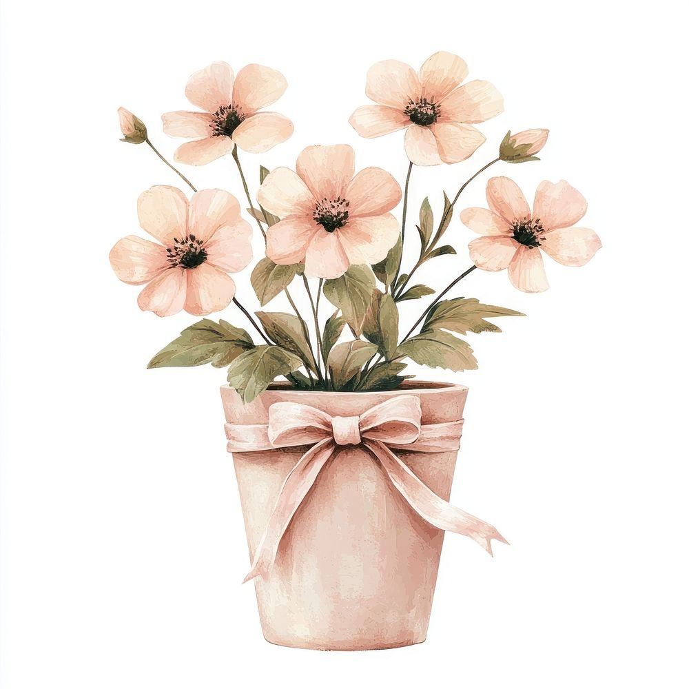 Vintage coquette flower pot flowers illustration pastel.