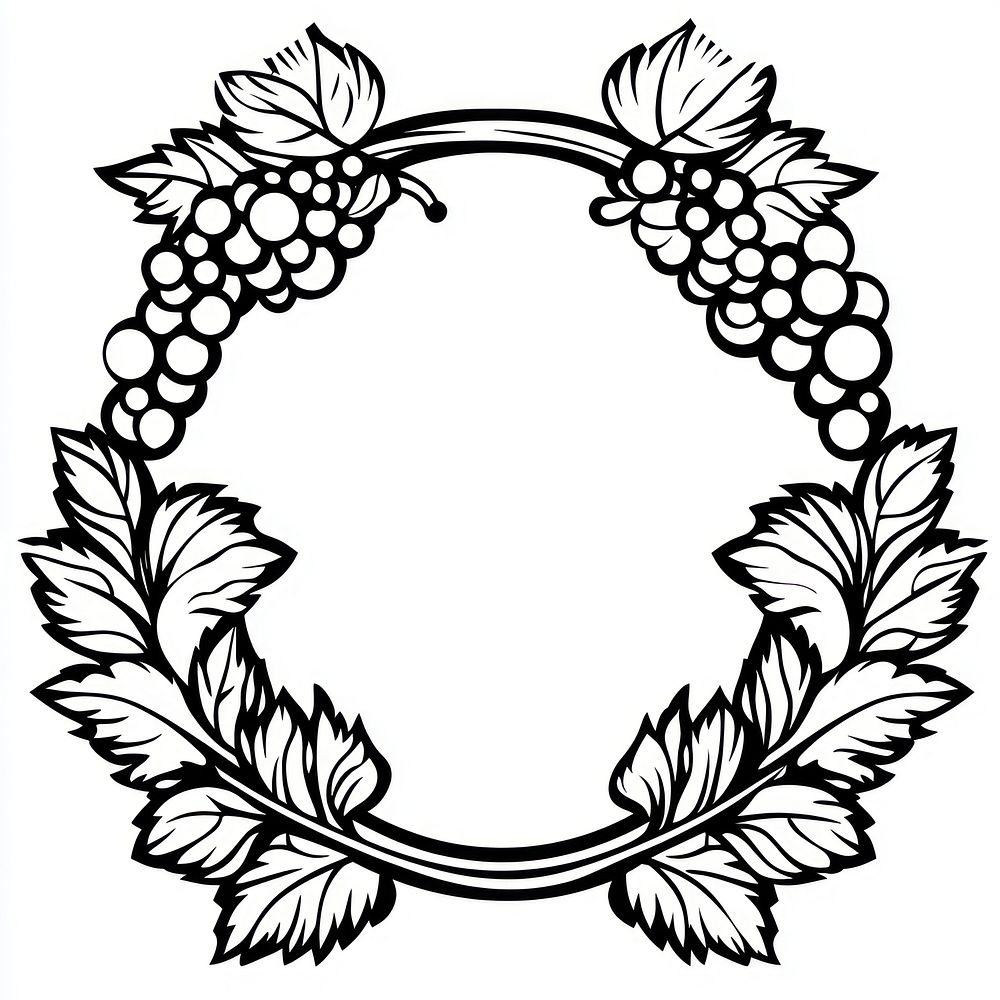 Linear grape leaf flowers ring art illustration grapes.