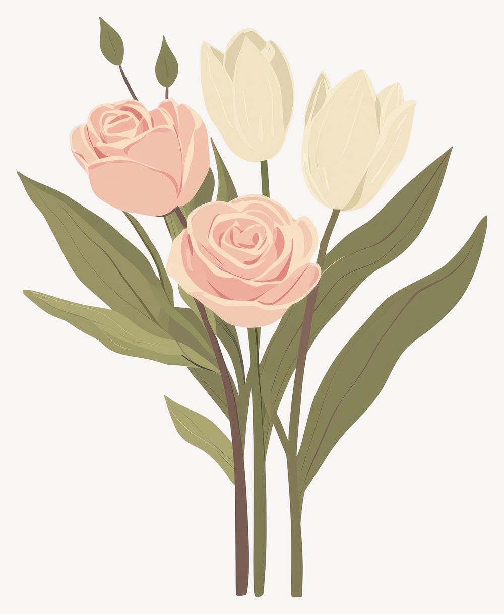 Roses and tulips bouquet illustration flowers elegant vector