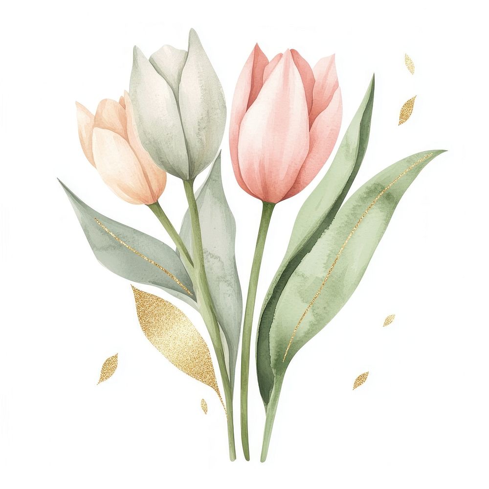 Watercolor pastel tulip bouquet illustration flowers art.