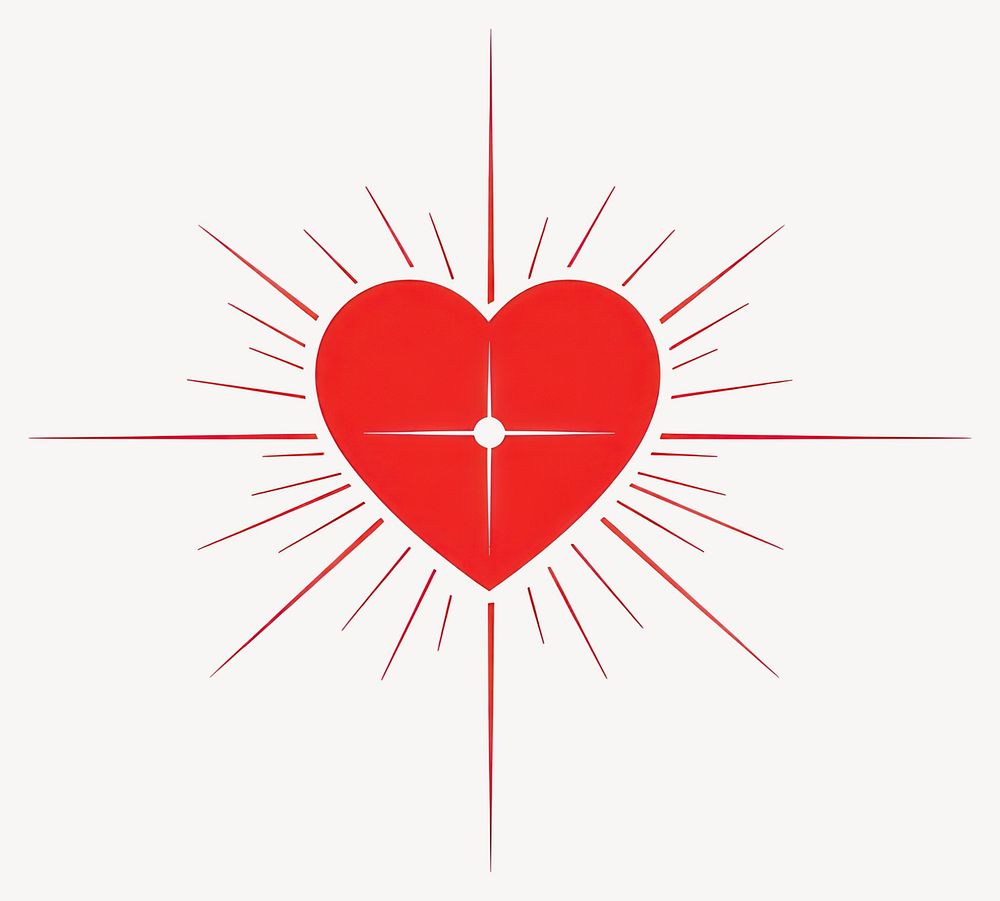 Red heart with rays symbol minimalist design vector