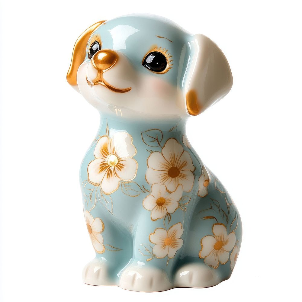 Animal figurine - dog porcelain ceramic floral.