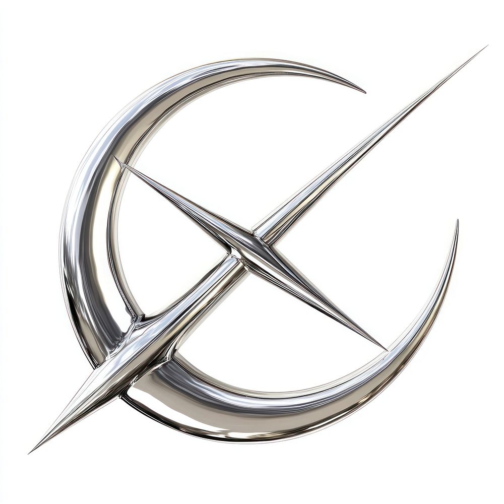 A double shooting star with intersecting curved trails crossing through a crescent moon emblem design futuristic.