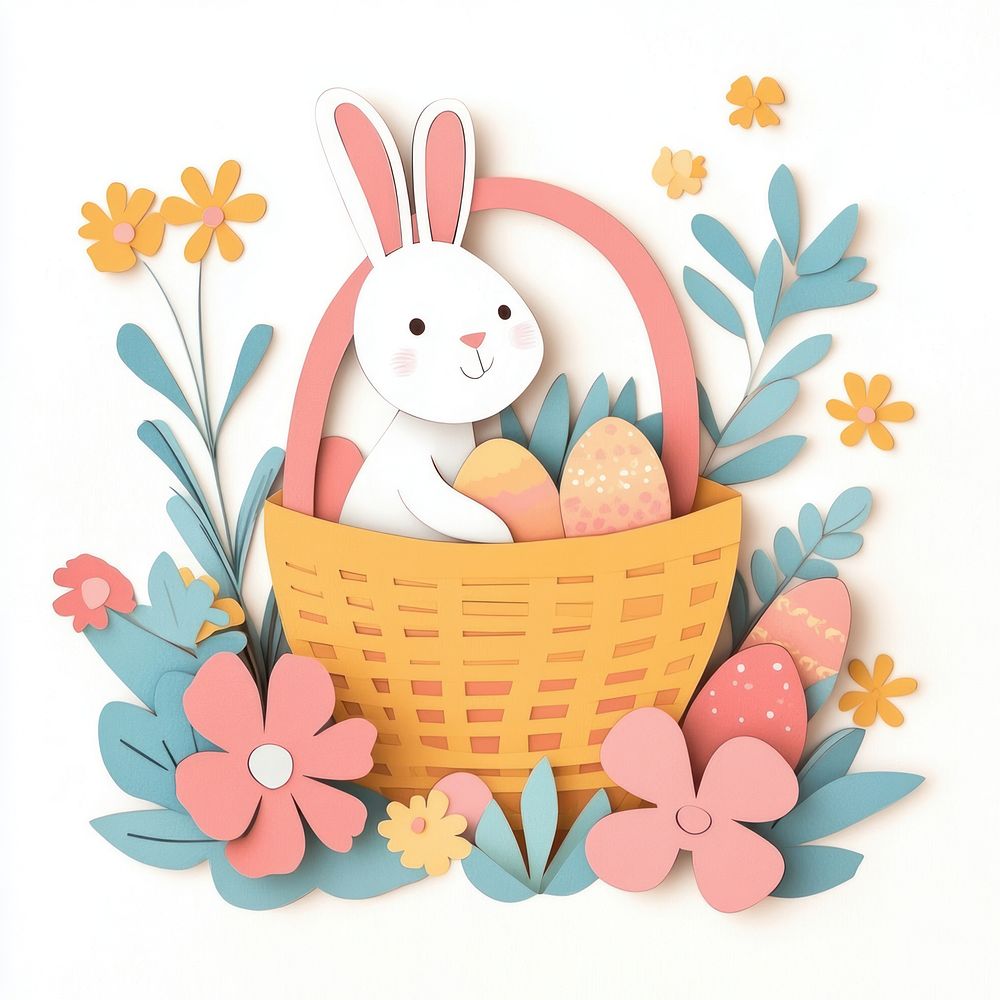 Easter basket and bunny paper cute eggs.