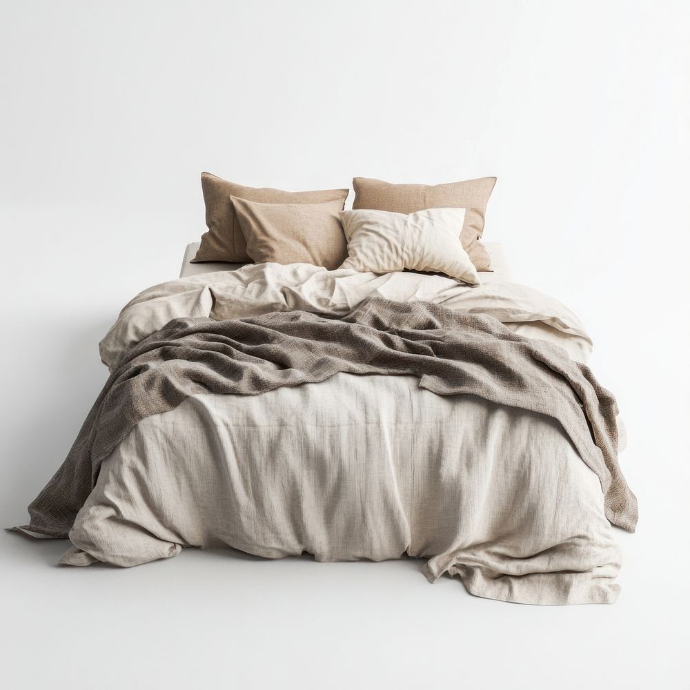 Cozy bed pillows linen relaxation.