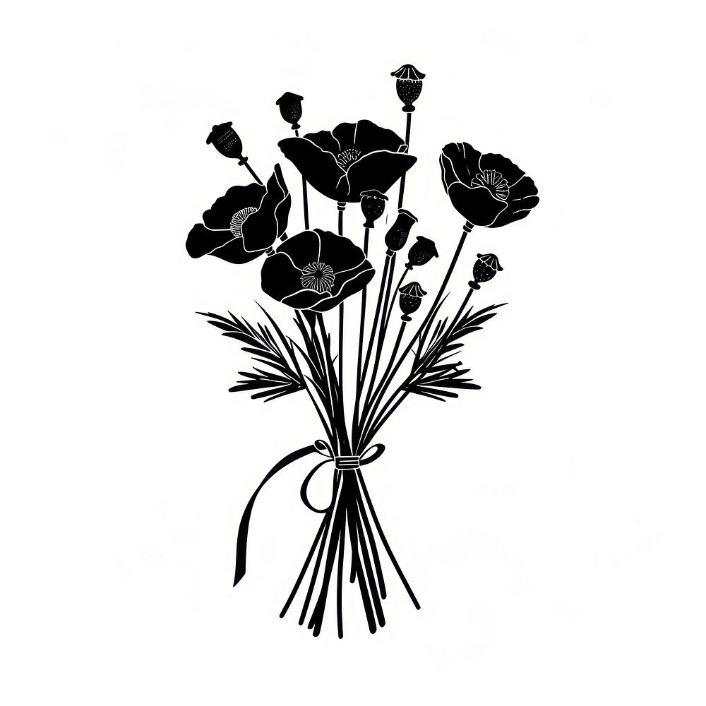 California poppy Flower silhouette drawing bouquet.