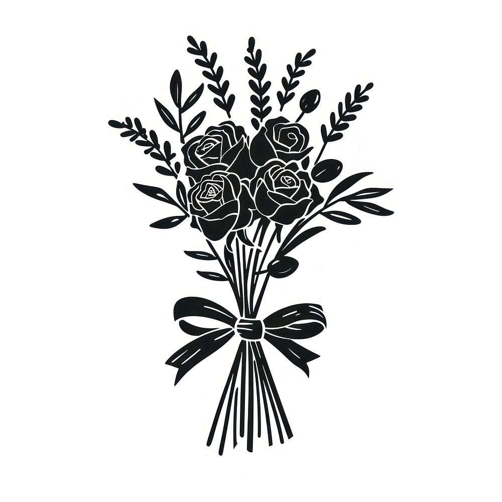 Lavender with Roses and Olive Branches silhouette drawing flowers.