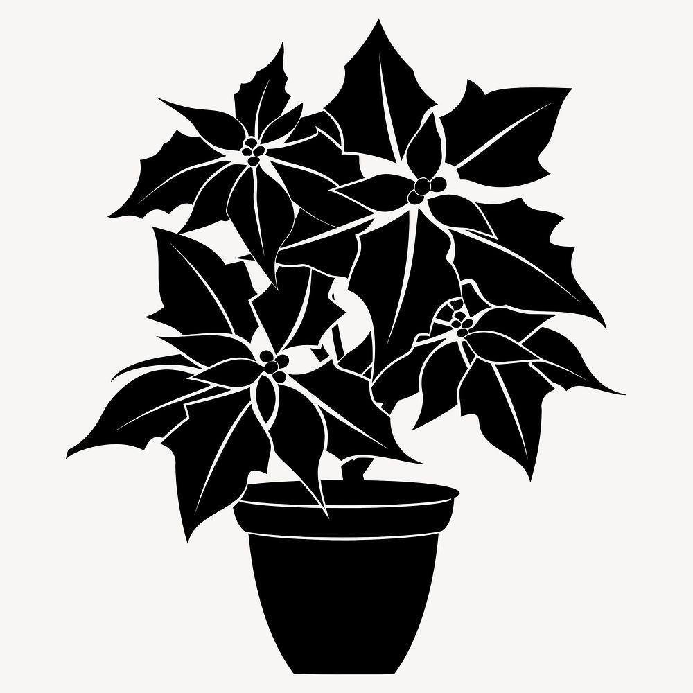 Potted plant with poinsettia silhouette leaves potted vector