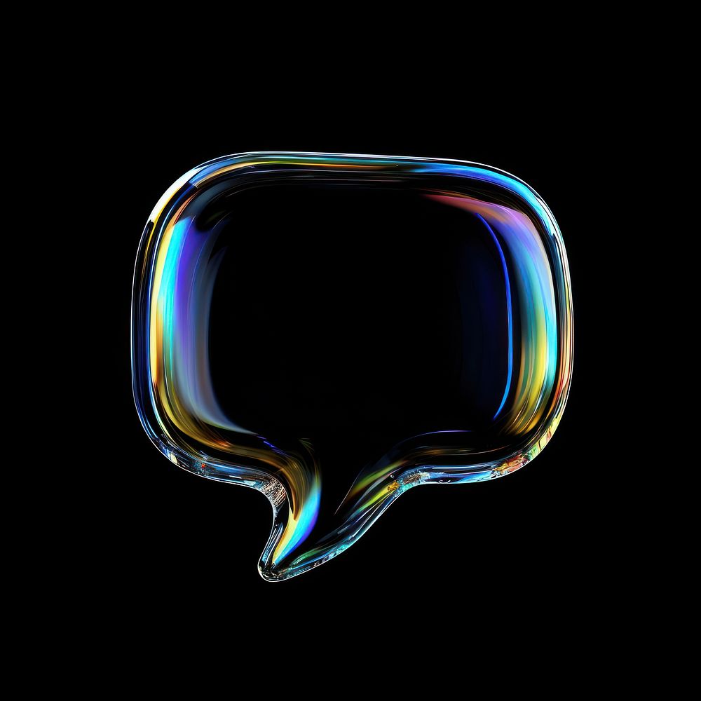 Glass speech bubble icon transparent illustration colorful.