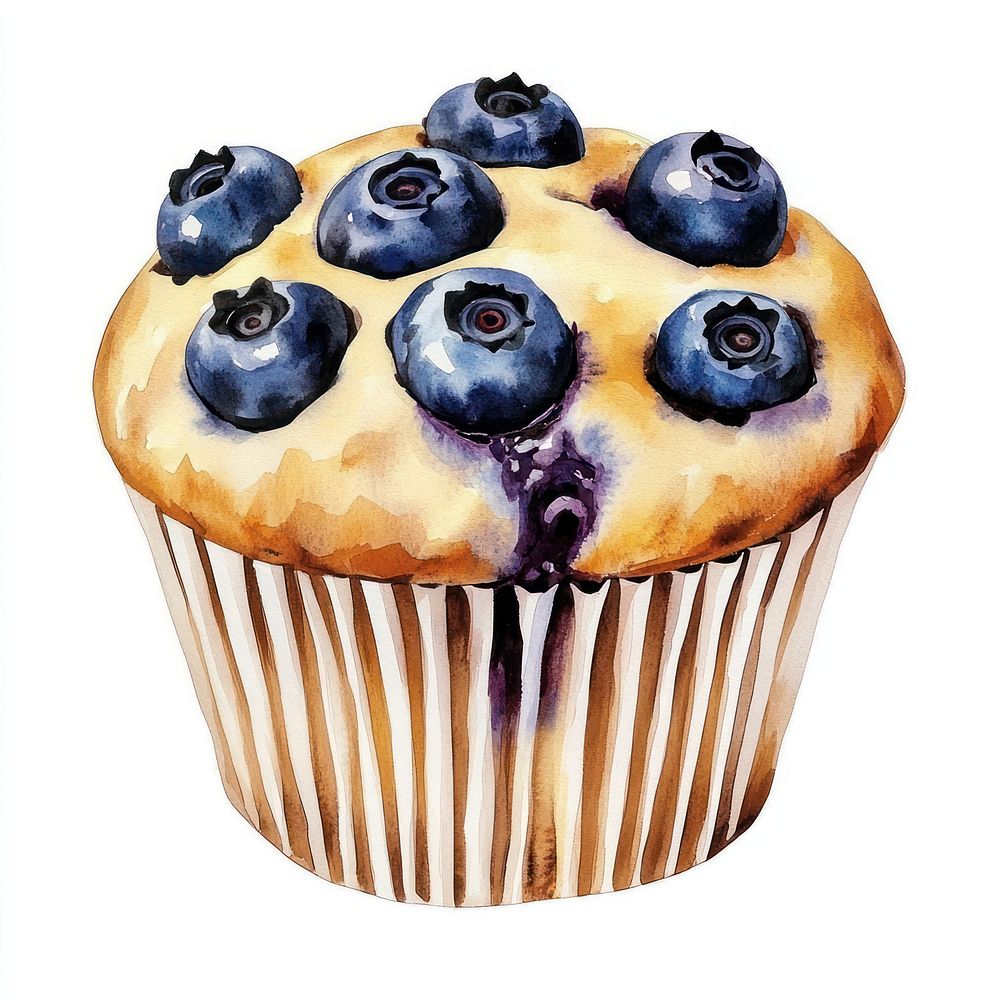 Blueberry muffin dessert illustration watercolor.