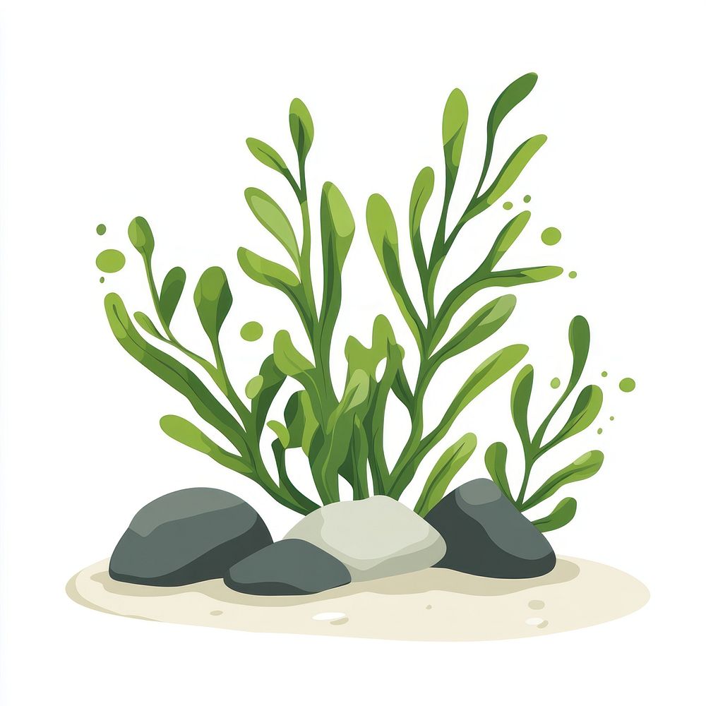 Seaweed with rocks illustration marine plant.