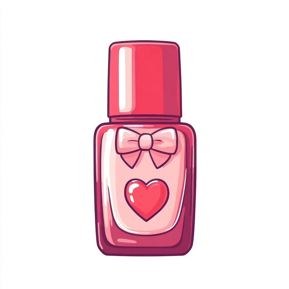 A nail polish with ribbon bow and heart sticker logo illustration cosmetics cute.