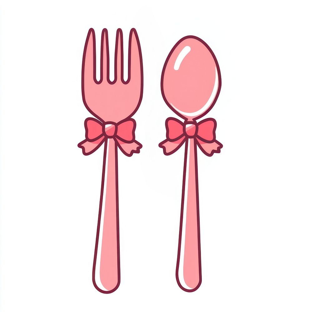 A pair of fork and spoon both decorate with ribbon bow cartoon style cute.