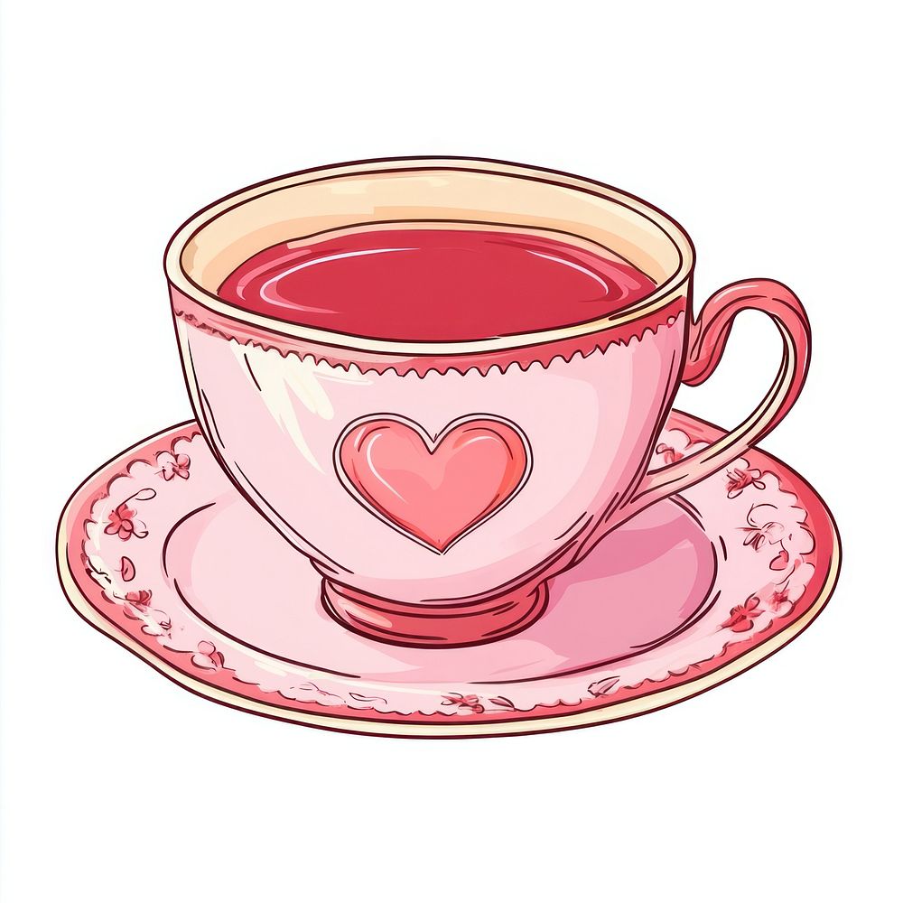 Vintage tea cup illustration beverage saucer.